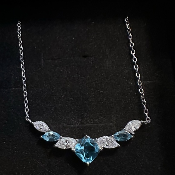 RUF Jewelry - Sterling Silver 925  18” Blue Topaz and CZ Stone Necklace NEW